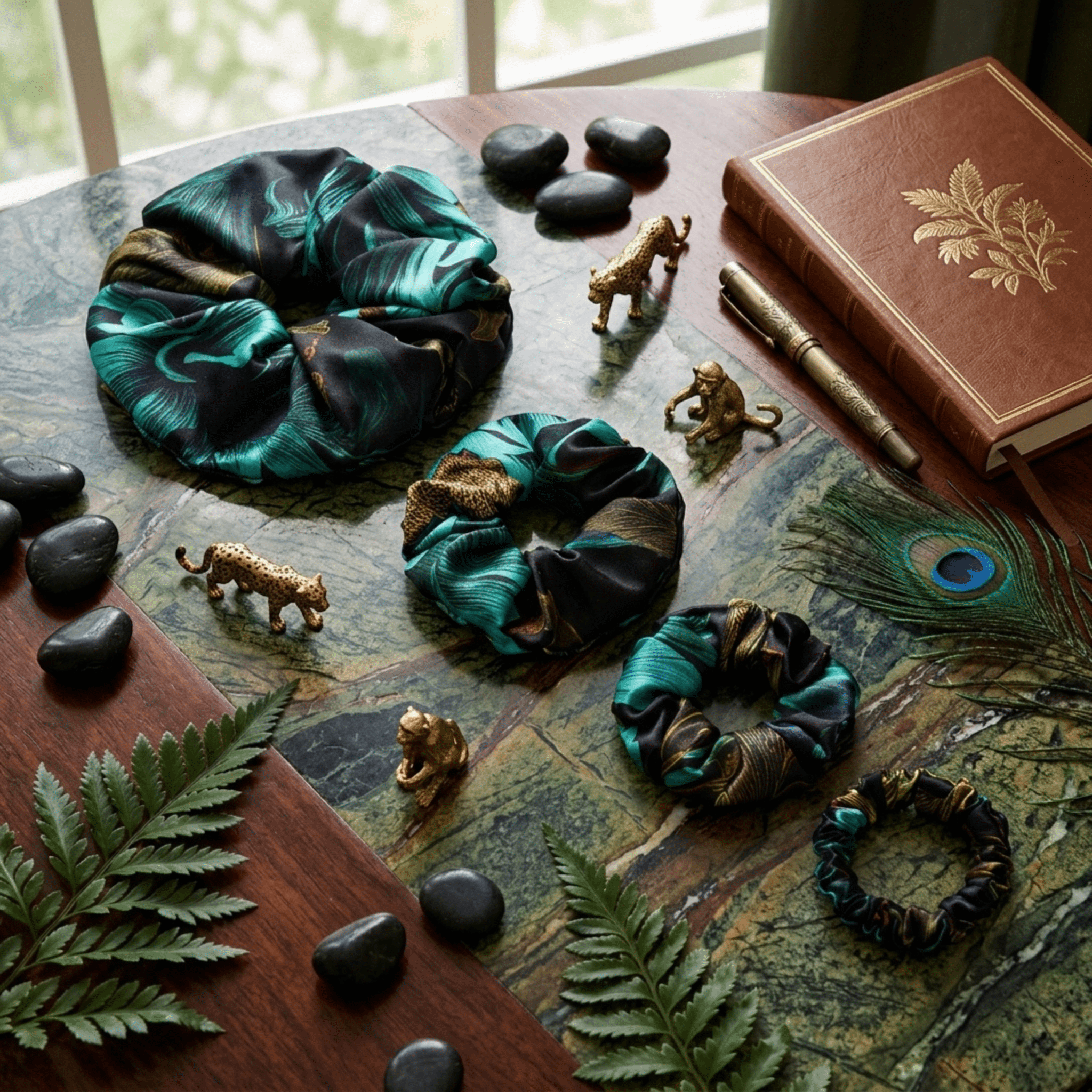 NOCHKA Chrysanthemum Print of Silk Scrunchies – Ultra Thin, Skinny, Regular & Jumbo - NOCHKA
