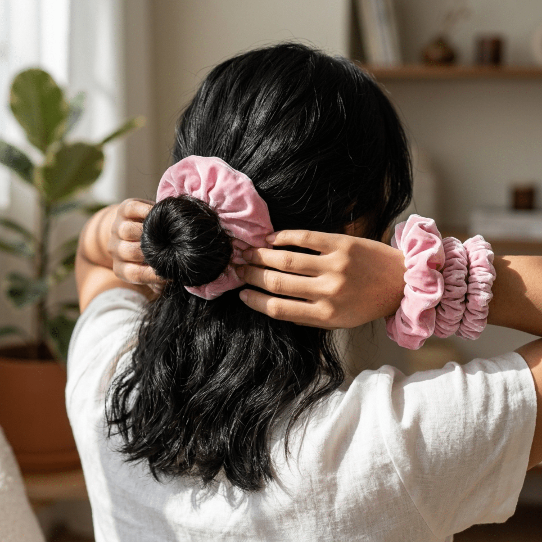 NOCHKA Dusty Rose Velvet Silk Scrunchies – Ultra Thin, Skinny, Regular & Jumbo Hair Ties – Soft Luxury Black Scrunchies for All Hair Type - NOCHKA

