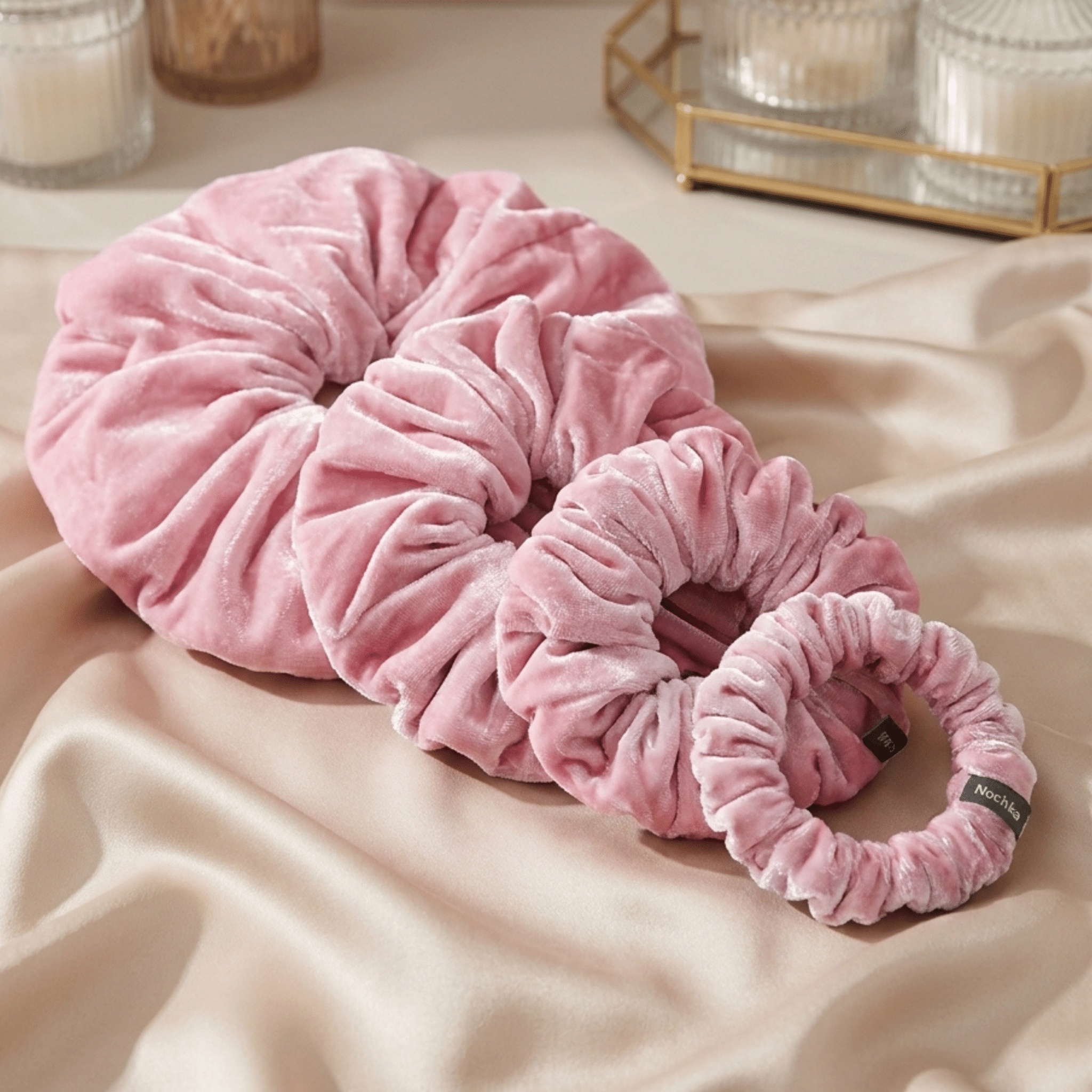 NOCHKA Dusty Rose Velvet Silk Scrunchies – Ultra Thin, Skinny, Regular & Jumbo Hair Ties – Soft Luxury Black Scrunchies for All Hair Type - NOCHKA
