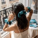 NOCHKA Dusty Turquoise Print of Silk Scrunchies – Ultra Thin, Skinny, Regular & Jumbo - NOCHKA
