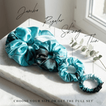 NOCHKA Dusty Turquoise Print of Silk Scrunchies – Ultra Thin, Skinny, Regular & Jumbo - NOCHKA
