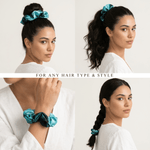 NOCHKA Dusty Turquoise Print of Silk Scrunchies – Ultra Thin, Skinny, Regular & Jumbo - NOCHKA
