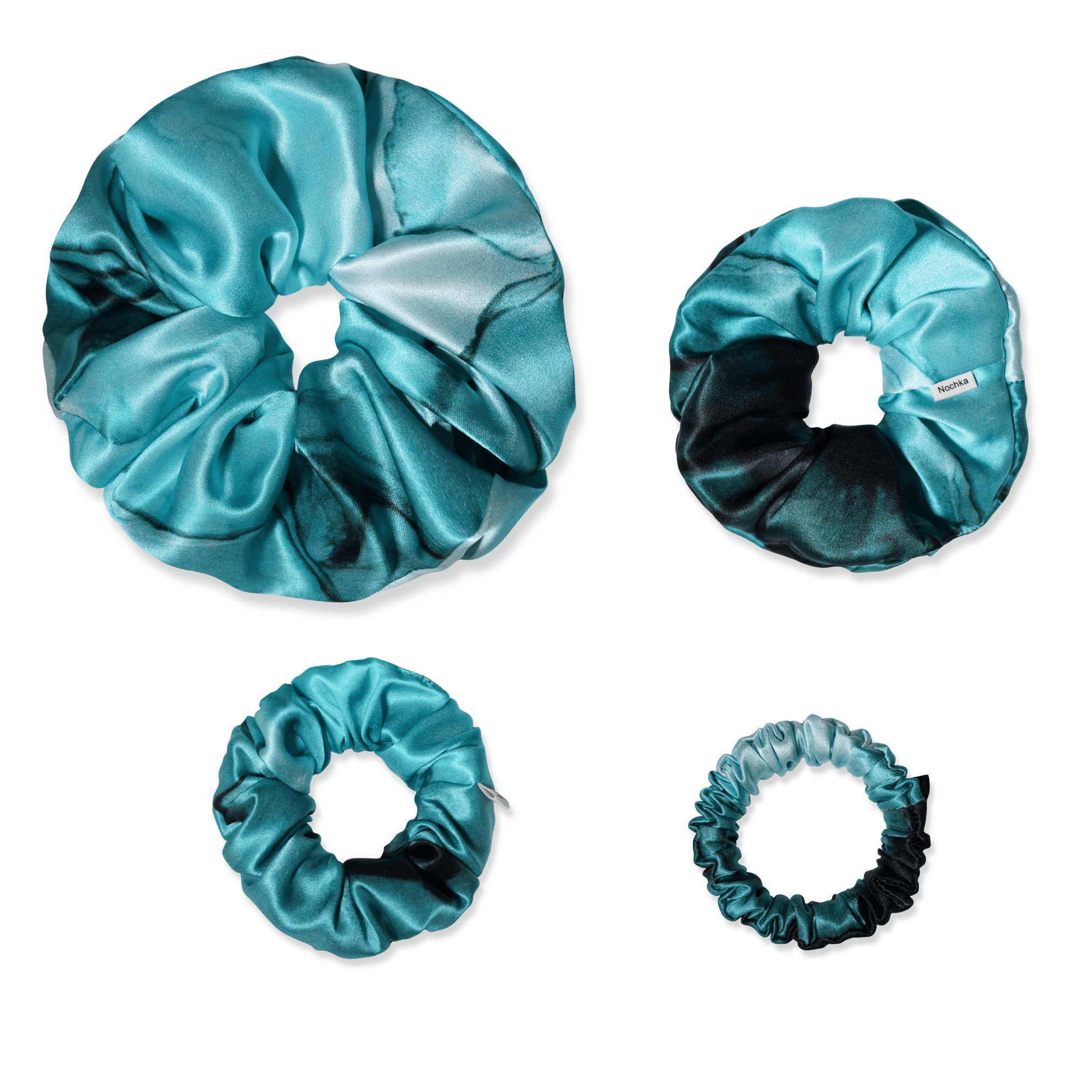NOCHKA Dusty Turquoise Print of Silk Scrunchies – Ultra Thin, Skinny, Regular & Jumbo - NOCHKA