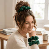 NOCHKA Evergreen Velvet Silk Scrunchies – Ultra Thin, Skinny, Regular & Jumbo Hair Ties – Soft Luxury Black Scrunchies for All Hair Types - NOCHKA
