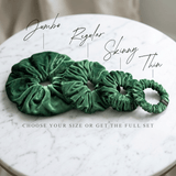 NOCHKA Evergreen Velvet Silk Scrunchies – Ultra Thin, Skinny, Regular & Jumbo Hair Ties – Soft Luxury Black Scrunchies for All Hair Types - NOCHKA
