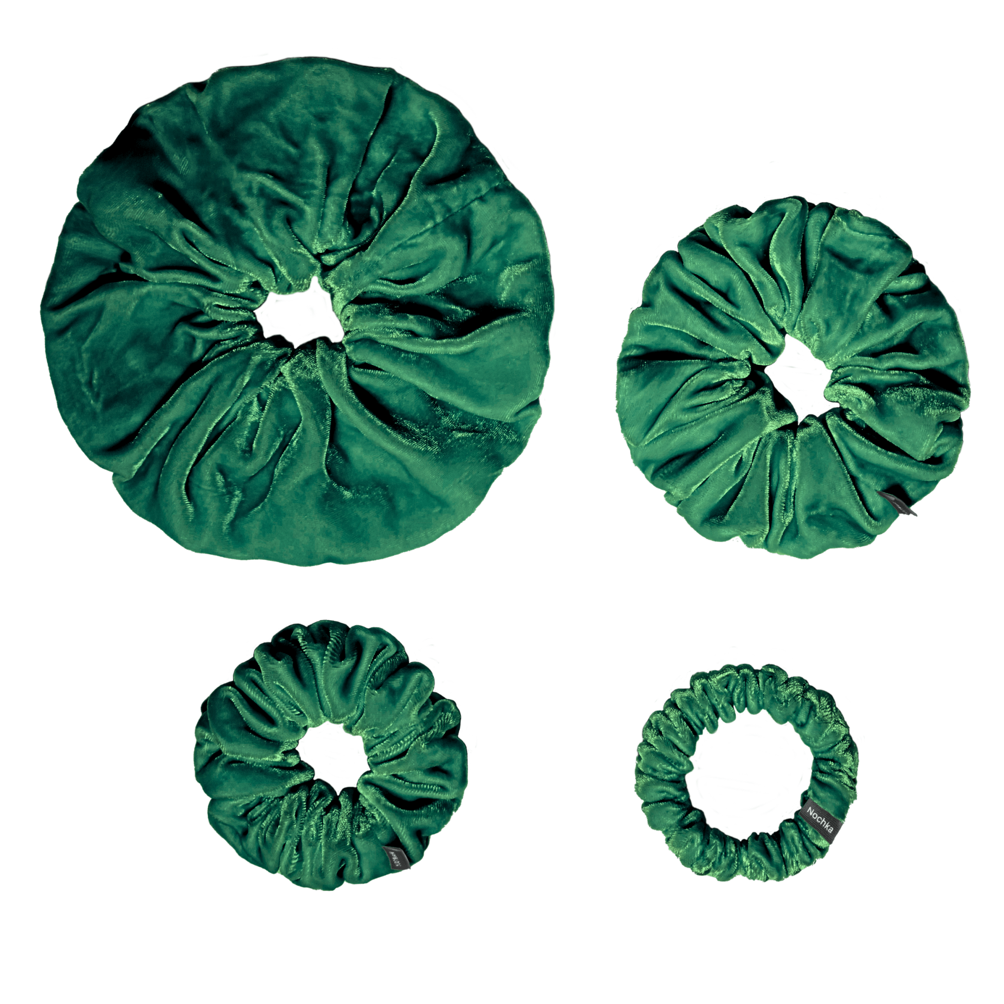 NOCHKA Evergreen Velvet Silk Scrunchies – Ultra Thin, Skinny, Regular & Jumbo Hair Ties – Soft Luxury Black Scrunchies for All Hair Types - NOCHKA