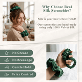 NOCHKA Evergreen Velvet Silk Scrunchies – Ultra Thin, Skinny, Regular & Jumbo Hair Ties – Soft Luxury Black Scrunchies for All Hair Types - NOCHKA
