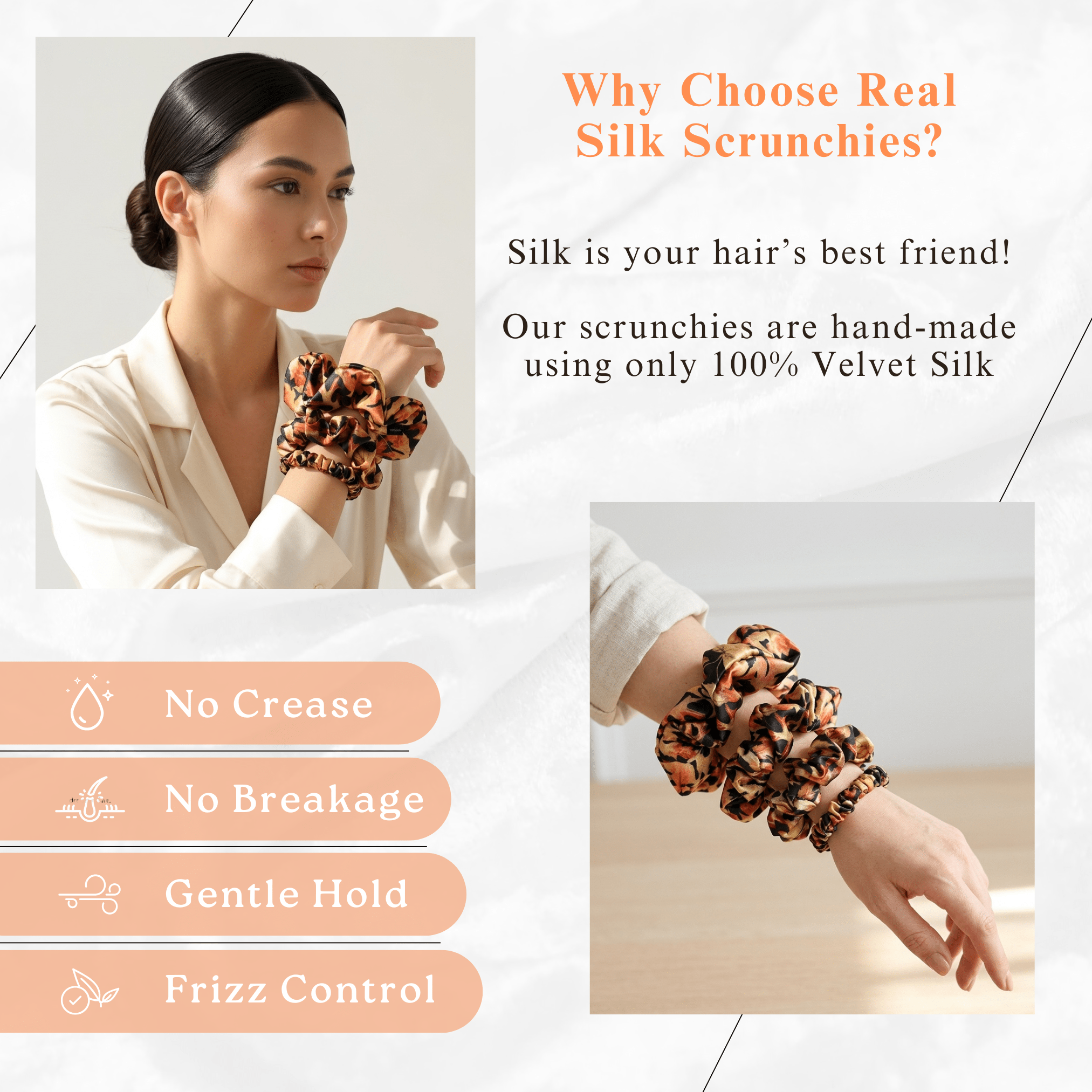 NOCHKA Fall Leaves Print of Silk Scrunchies – Ultra Thin, Skinny, Regular & Jumbo - NOCHKA
