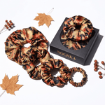 NOCHKA Fall Leaves Print of Silk Scrunchies – Ultra Thin, Skinny, Regular & Jumbo - NOCHKA
