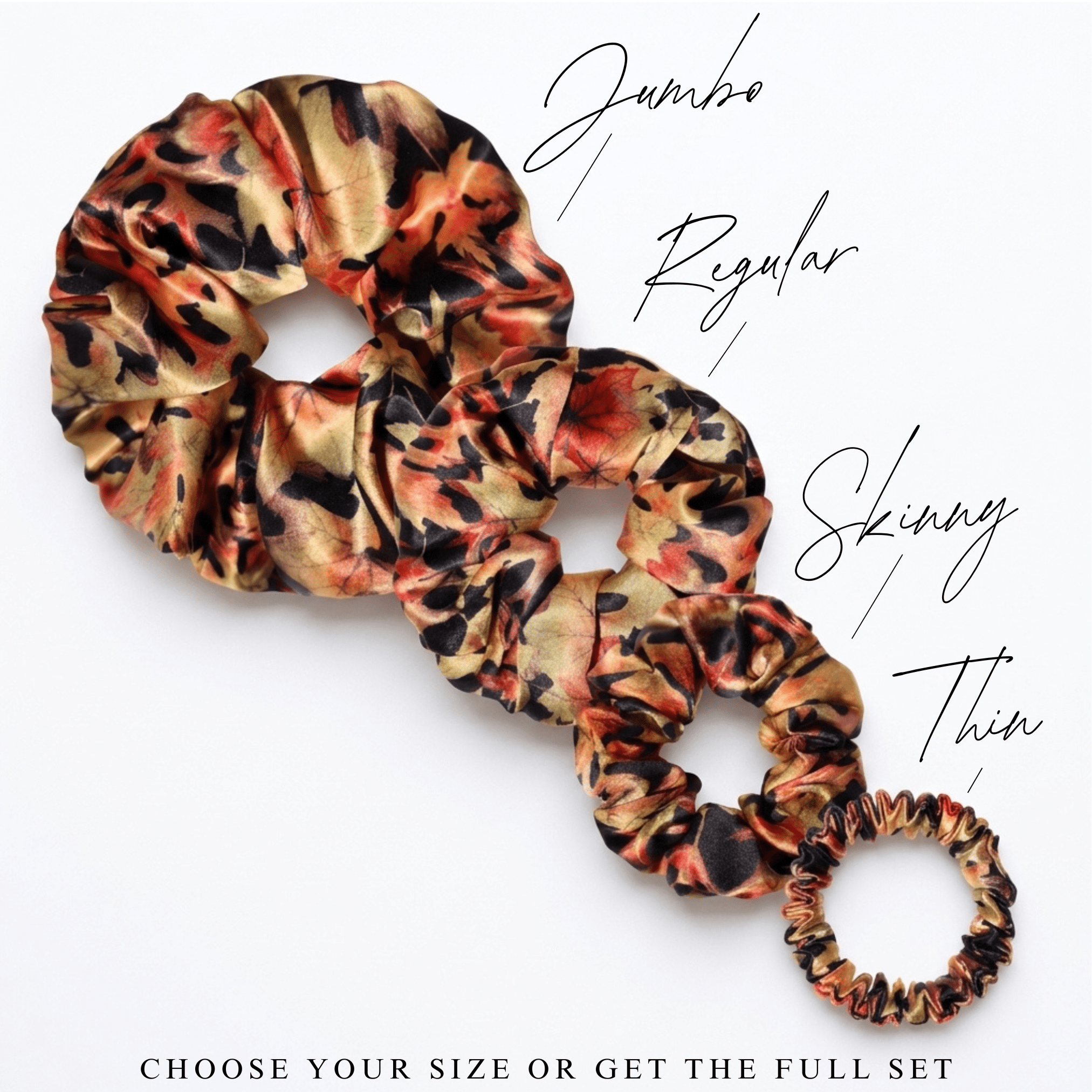NOCHKA Fall Leaves Print of Silk Scrunchies – Ultra Thin, Skinny, Regular & Jumbo - NOCHKA
