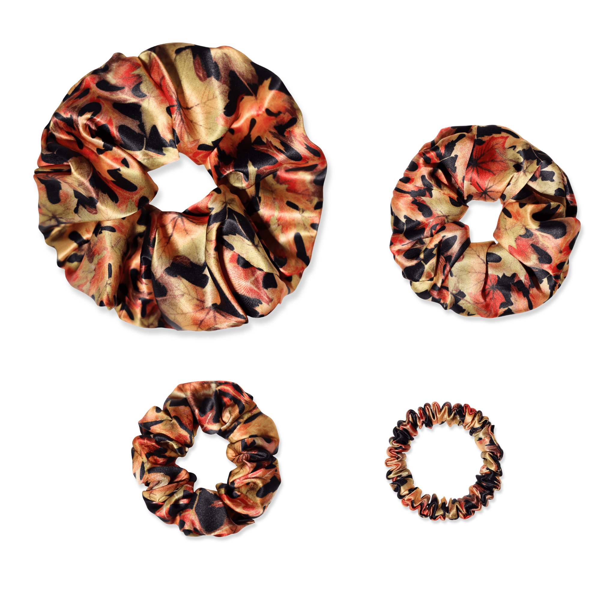 NOCHKA Fall Leaves Print of Silk Scrunchies – Ultra Thin, Skinny, Regular & Jumbo - NOCHKA