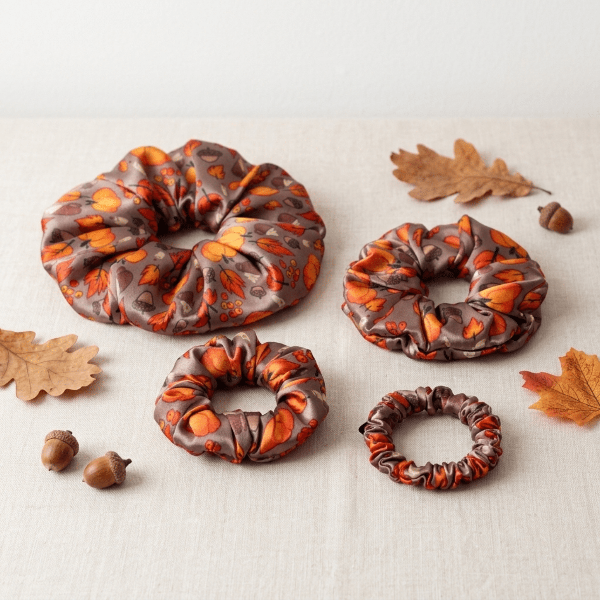 NOCHKA Fall Theme Print of Silk Scrunchies – Ultra Thin, Skinny, Regular & Jumbo - NOCHKA
