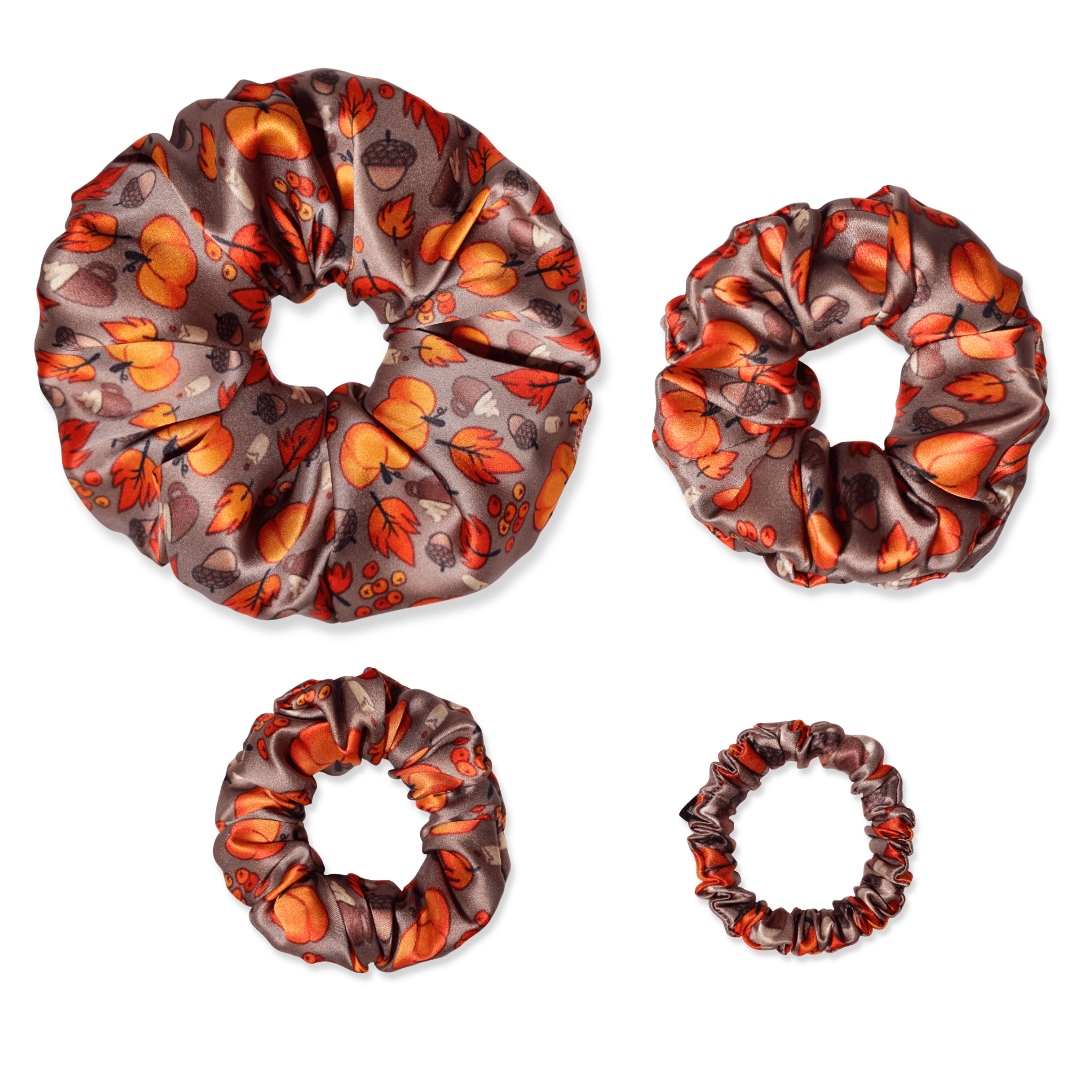 NOCHKA Fall Theme Print of Silk Scrunchies – Ultra Thin, Skinny, Regular & Jumbo - NOCHKA