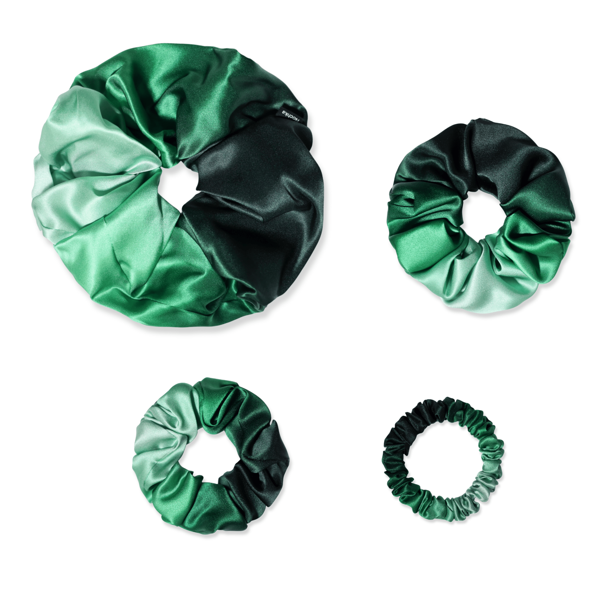 NOCHKA Green Gradient Print of Silk Scrunchies – Ultra Thin, Skinny, Regular & Jumbo - NOCHKA