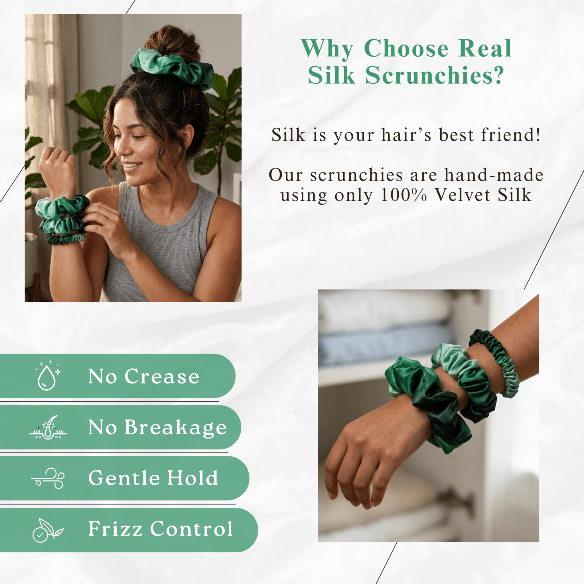 NOCHKA Green Gradient Print of Silk Scrunchies – Ultra Thin, Skinny, Regular & Jumbo - NOCHKA

