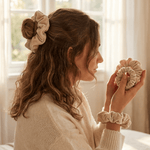 NOCHKA Ivory Velvet Silk Scrunchies – Ultra Thin, Skinny, Regular & Jumbo Hair Ties – Soft Luxury Black Scrunchies for All Hair Type - NOCHKA
