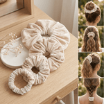 NOCHKA Ivory Velvet Silk Scrunchies – Ultra Thin, Skinny, Regular & Jumbo Hair Ties – Soft Luxury Black Scrunchies for All Hair Type - NOCHKA
