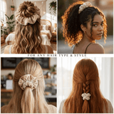 NOCHKA Ivory Velvet Silk Scrunchies – Ultra Thin, Skinny, Regular & Jumbo Hair Ties – Soft Luxury Black Scrunchies for All Hair Type - NOCHKA
