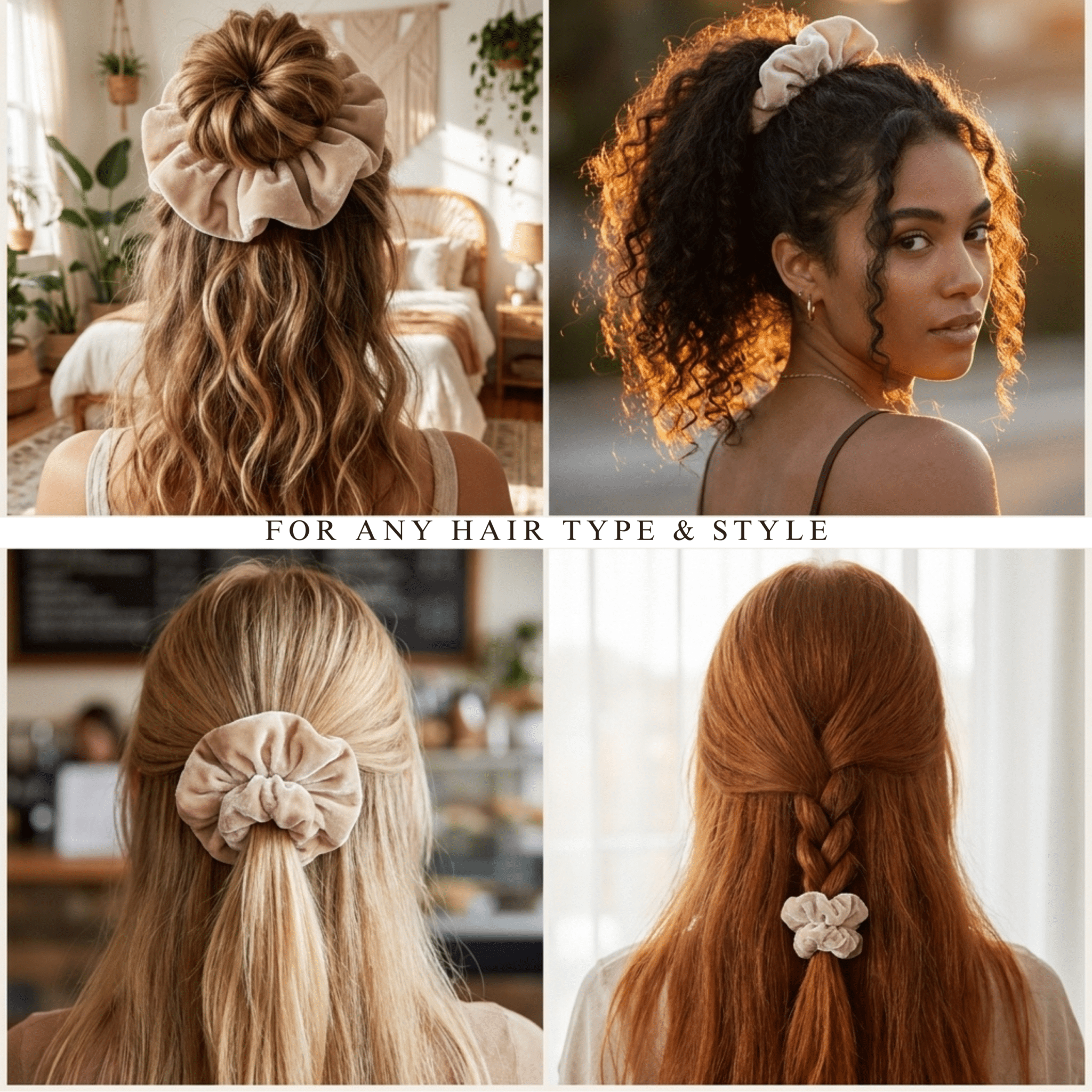 NOCHKA Ivory Velvet Silk Scrunchies – Ultra Thin, Skinny, Regular & Jumbo Hair Ties – Soft Luxury Black Scrunchies for All Hair Type - NOCHKA
