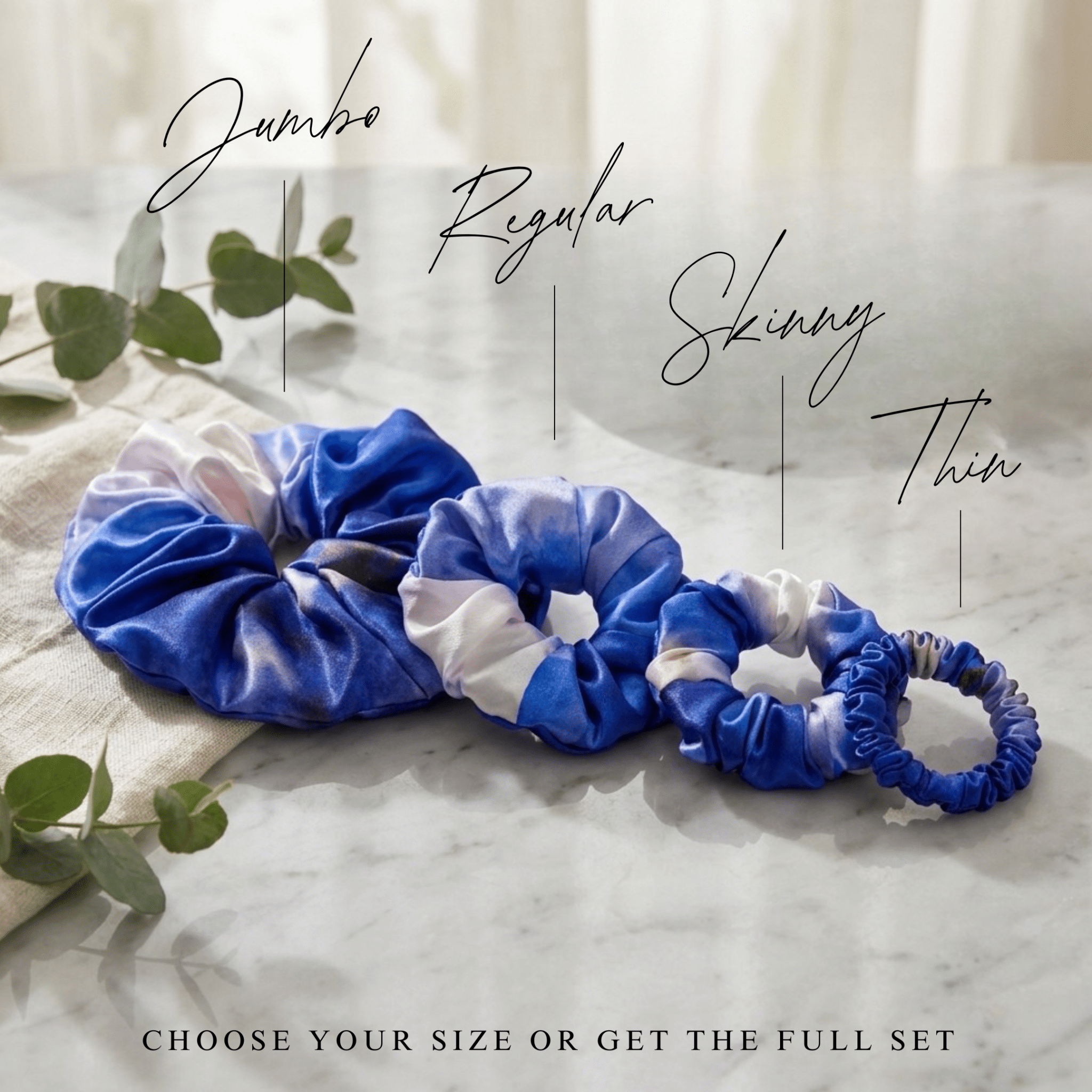 NOCHKA Lavender Indigo Print of Silk Scrunchies – Ultra Thin, Skinny, Regular & Jumbo - NOCHKA
