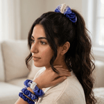 NOCHKA Lavender Indigo Print of Silk Scrunchies – Ultra Thin, Skinny, Regular & Jumbo - NOCHKA
