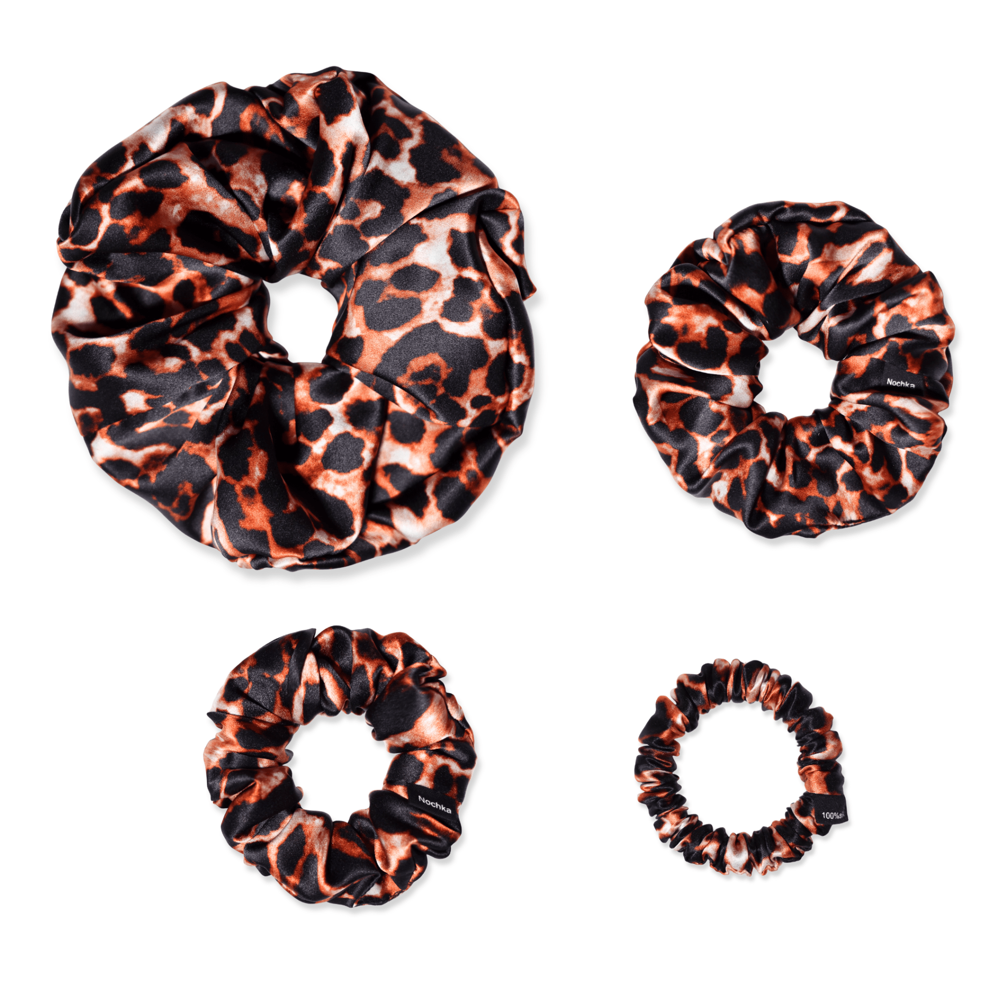 NOCHKA Leopard Print of Silk Scrunchies – Ultra Thin, Skinny, Regular & Jumbo - NOCHKA