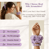 NOCHKA Midnight Lavender Velvet Silk Scrunchies – Ultra Thin, Skinny, Regular & Jumbo Hair Ties – Soft Luxury Black Scrunchies for All Hair Type - NOCHKA
