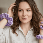 NOCHKA Midnight Lavender Velvet Silk Scrunchies – Ultra Thin, Skinny, Regular & Jumbo Hair Ties – Soft Luxury Black Scrunchies for All Hair Type - NOCHKA
