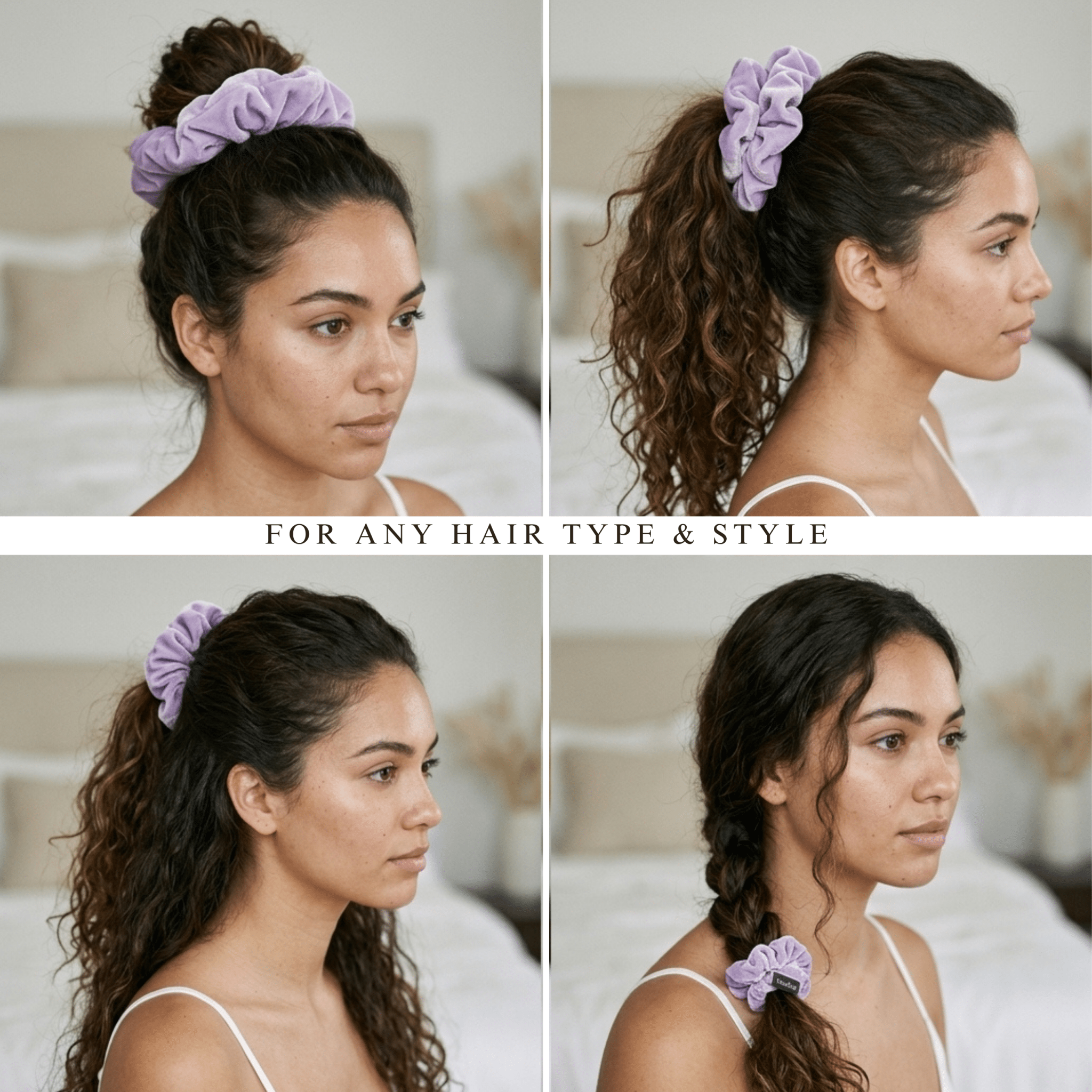 NOCHKA Midnight Lavender Velvet Silk Scrunchies – Ultra Thin, Skinny, Regular & Jumbo Hair Ties – Soft Luxury Black Scrunchies for All Hair Type - NOCHKA

