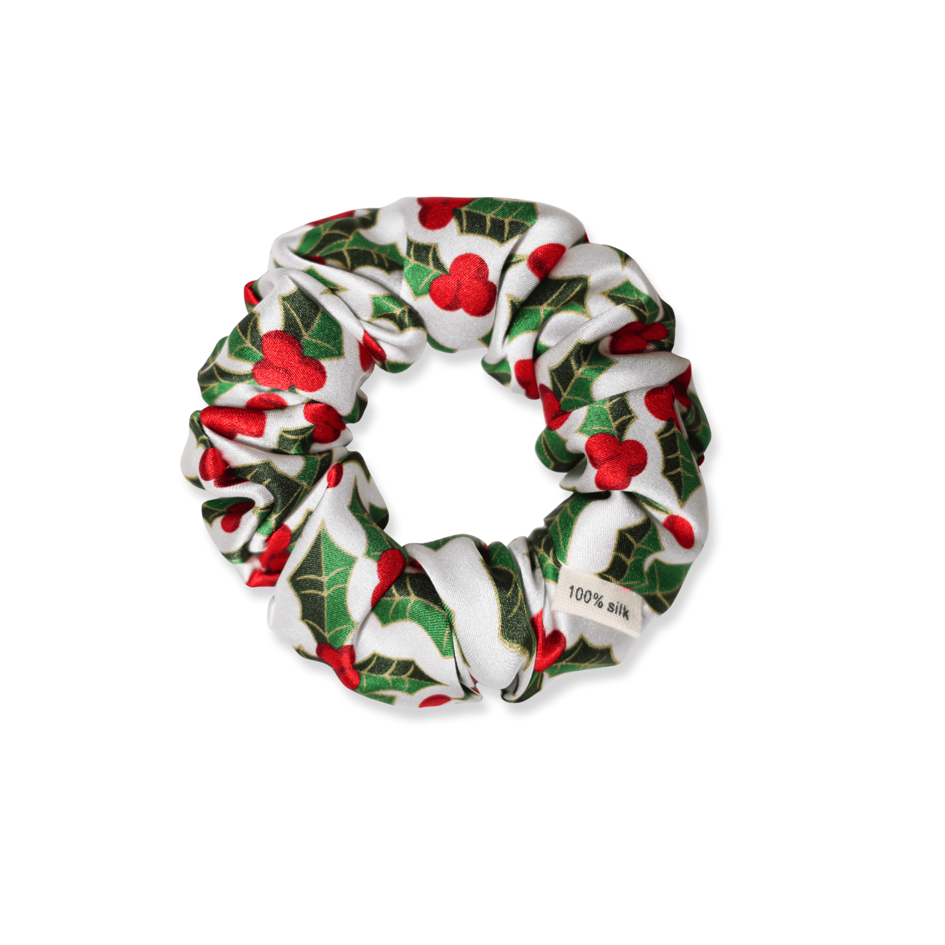 NOCHKA Mistletoe Print of Silk Scrunchies – Ultra Thin, Skinny, Regular & Jumbo - NOCHKA