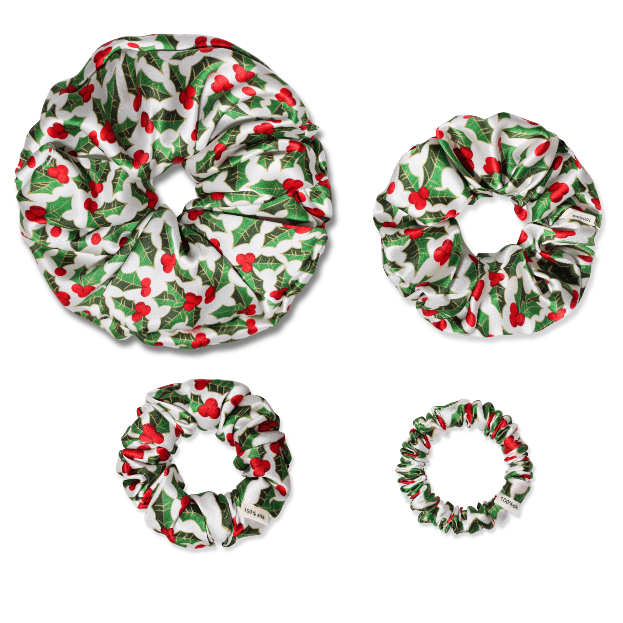 NOCHKA Mistletoe Print of Silk Scrunchies – Ultra Thin, Skinny, Regular & Jumbo - NOCHKA