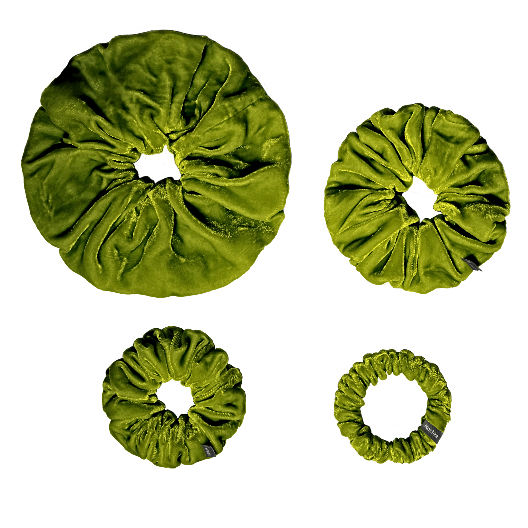 NOCHKA Olive Velvet Silk Scrunchies – Ultra Thin, Skinny, Regular & Jumbo Hair Ties – Soft Luxury Black Scrunchies for All Hair Types - NOCHKA