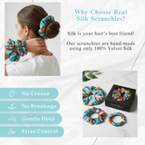 NOCHKA Peonies on Aqua Print of Silk Scrunchies – Ultra Thin, Skinny, Regular & Jumbo - NOCHKA
