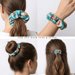 NOCHKA Peonies on Aqua Print of Silk Scrunchies – Ultra Thin, Skinny, Regular & Jumbo - NOCHKA
