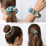 NOCHKA Peonies on Aqua Print of Silk Scrunchies – Ultra Thin, Skinny, Regular & Jumbo - NOCHKA
