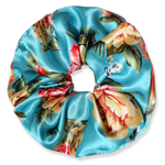 NOCHKA Peonies on Aqua Print of Silk Scrunchies – Ultra Thin, Skinny, Regular & Jumbo - NOCHKA

