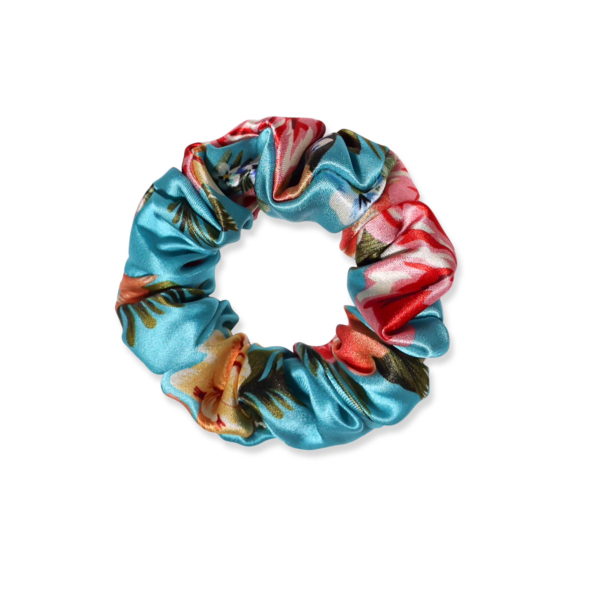 NOCHKA Peonies on Aqua Print of Silk Scrunchies – Ultra Thin, Skinny, Regular & Jumbo - NOCHKA
