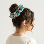 NOCHKA Peonies on Aqua Print of Silk Scrunchies – Ultra Thin, Skinny, Regular & Jumbo - NOCHKA
