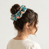 NOCHKA Peonies on Aqua Print of Silk Scrunchies – Ultra Thin, Skinny, Regular & Jumbo - NOCHKA
