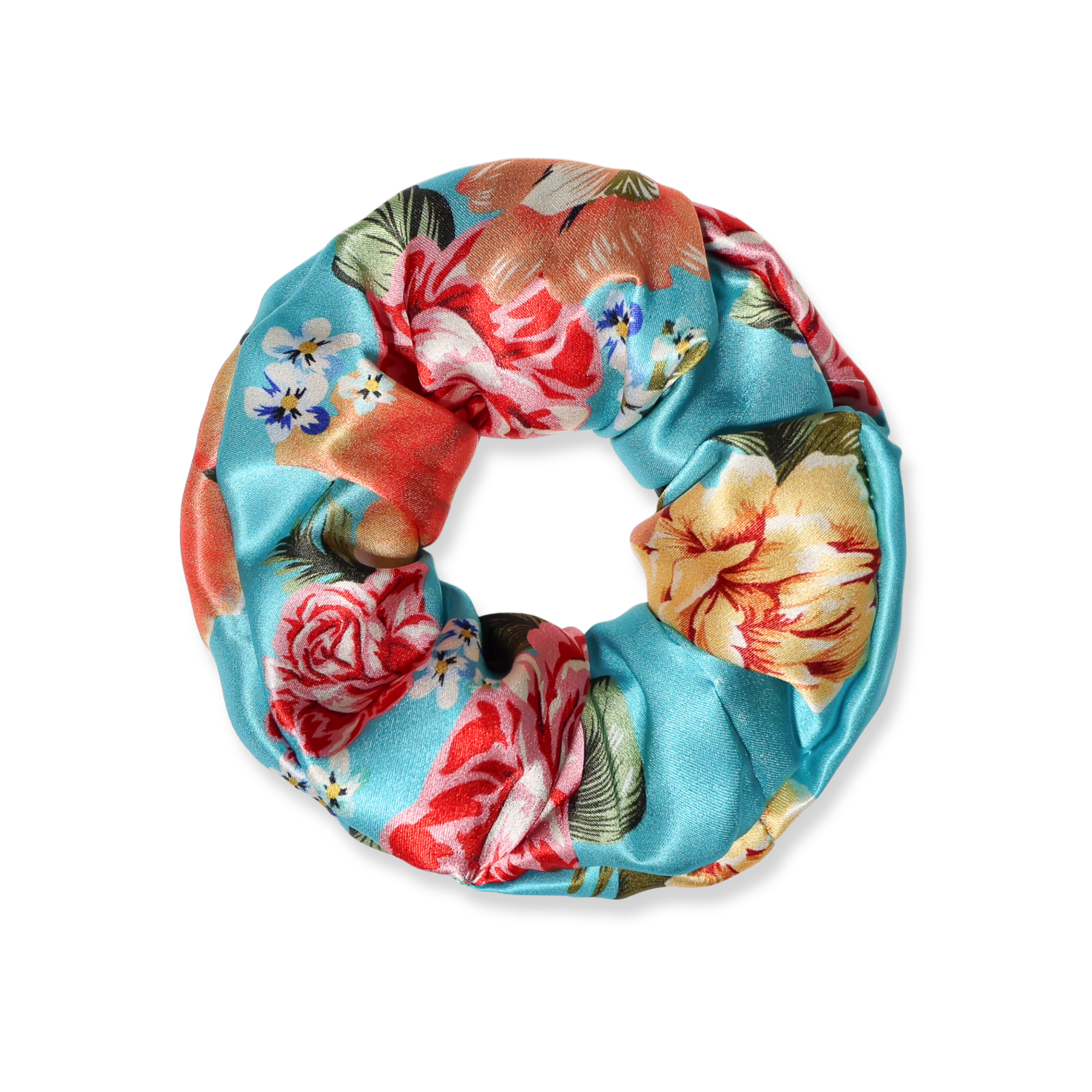 NOCHKA Peonies on Aqua Print of Silk Scrunchies – Ultra Thin, Skinny, Regular & Jumbo - NOCHKA

