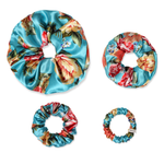 NOCHKA Peonies on Aqua Print of Silk Scrunchies – Ultra Thin, Skinny, Regular & Jumbo - NOCHKA
