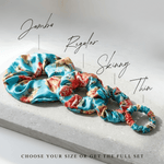 NOCHKA Peonies on Aqua Print of Silk Scrunchies – Ultra Thin, Skinny, Regular & Jumbo - NOCHKA
