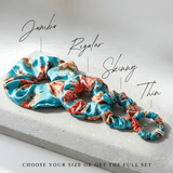 NOCHKA Peonies on Aqua Print of Silk Scrunchies – Ultra Thin, Skinny, Regular & Jumbo - NOCHKA
