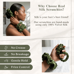 NOCHKA Pesto Velvet Silk Scrunchies – Ultra Thin, Skinny, Regular & Jumbo Hair Ties – Soft Luxury Black Scrunchies for All Hair Types - NOCHKA
