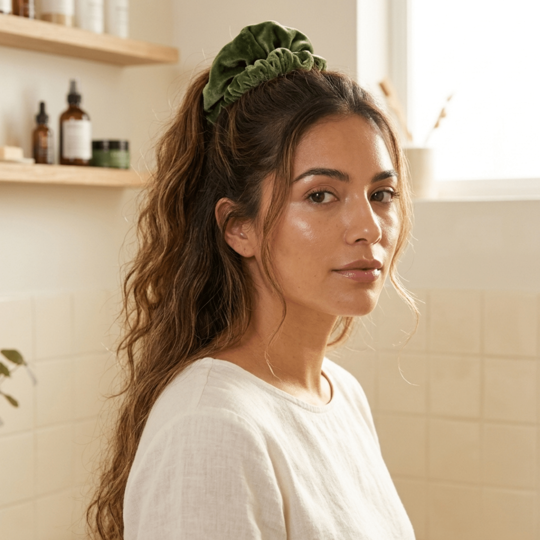 NOCHKA Pesto Velvet Silk Scrunchies – Ultra Thin, Skinny, Regular & Jumbo Hair Ties – Soft Luxury Black Scrunchies for All Hair Types - NOCHKA

