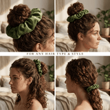 NOCHKA Pesto Velvet Silk Scrunchies – Ultra Thin, Skinny, Regular & Jumbo Hair Ties – Soft Luxury Black Scrunchies for All Hair Types - NOCHKA
