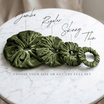 NOCHKA Pesto Velvet Silk Scrunchies – Ultra Thin, Skinny, Regular & Jumbo Hair Ties – Soft Luxury Black Scrunchies for All Hair Types - NOCHKA
