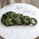 NOCHKA Pesto Velvet Silk Scrunchies – Ultra Thin, Skinny, Regular & Jumbo Hair Ties – Soft Luxury Black Scrunchies for All Hair Types - NOCHKA
