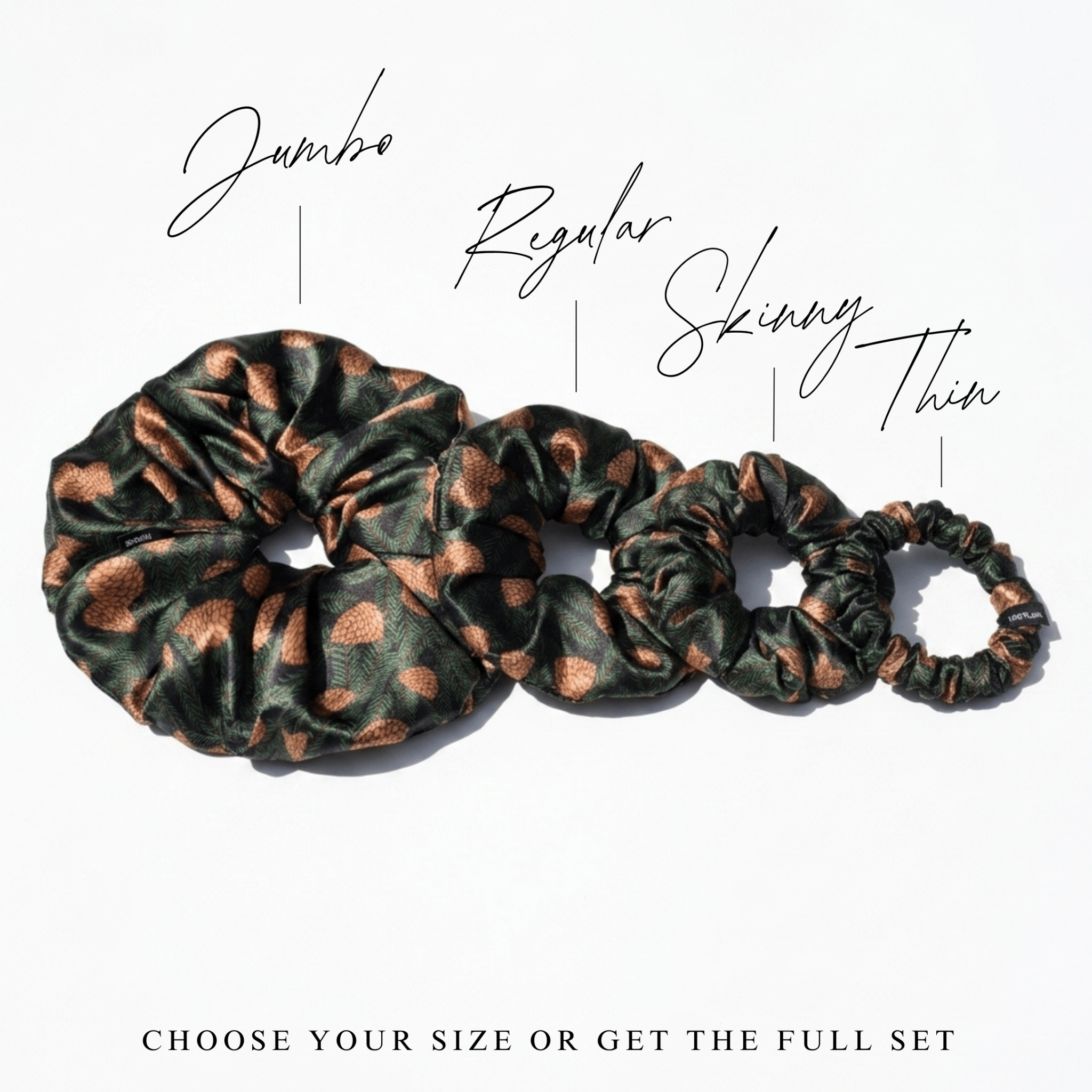 NOCHKA Pine Tree Print of Silk Scrunchies – Ultra Thin, Skinny, Regular & Jumbo - NOCHKA
