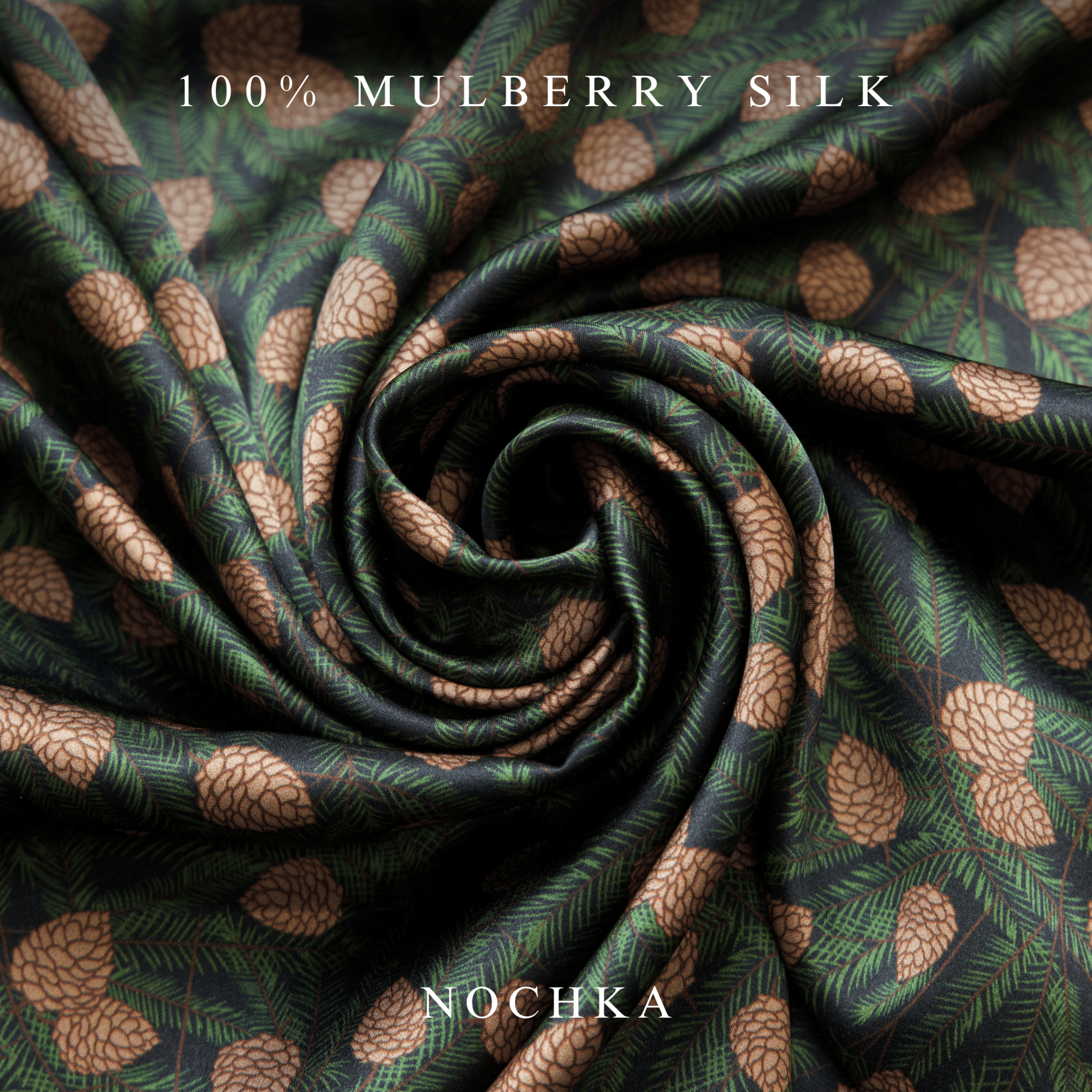 NOCHKA Pine Tree Print of Silk Scrunchies – Ultra Thin, Skinny, Regular & Jumbo - NOCHKA
